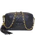 CHANEL Camera Tassel Lambskin Leather Shoulder Bag Black