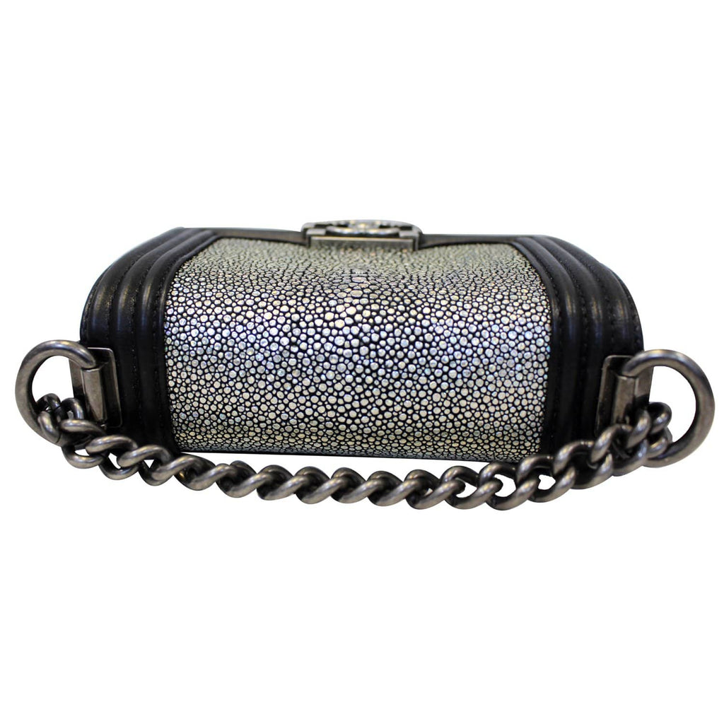 CHANEL Mini Boy Galuchat Stingray Flap Bag Black Silver