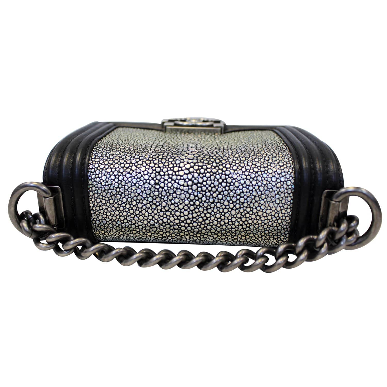 CHANEL Mini Boy Galuchat Stingray Flap Bag Black Silver