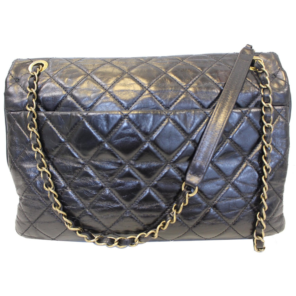 CHANEL Urban Mix Flap Calfskin Python Shoulder Bag Black