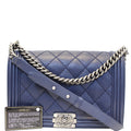 CHANEL New Medium Boy Flap Calfskin Double Stitch Shoulder Bag Navy