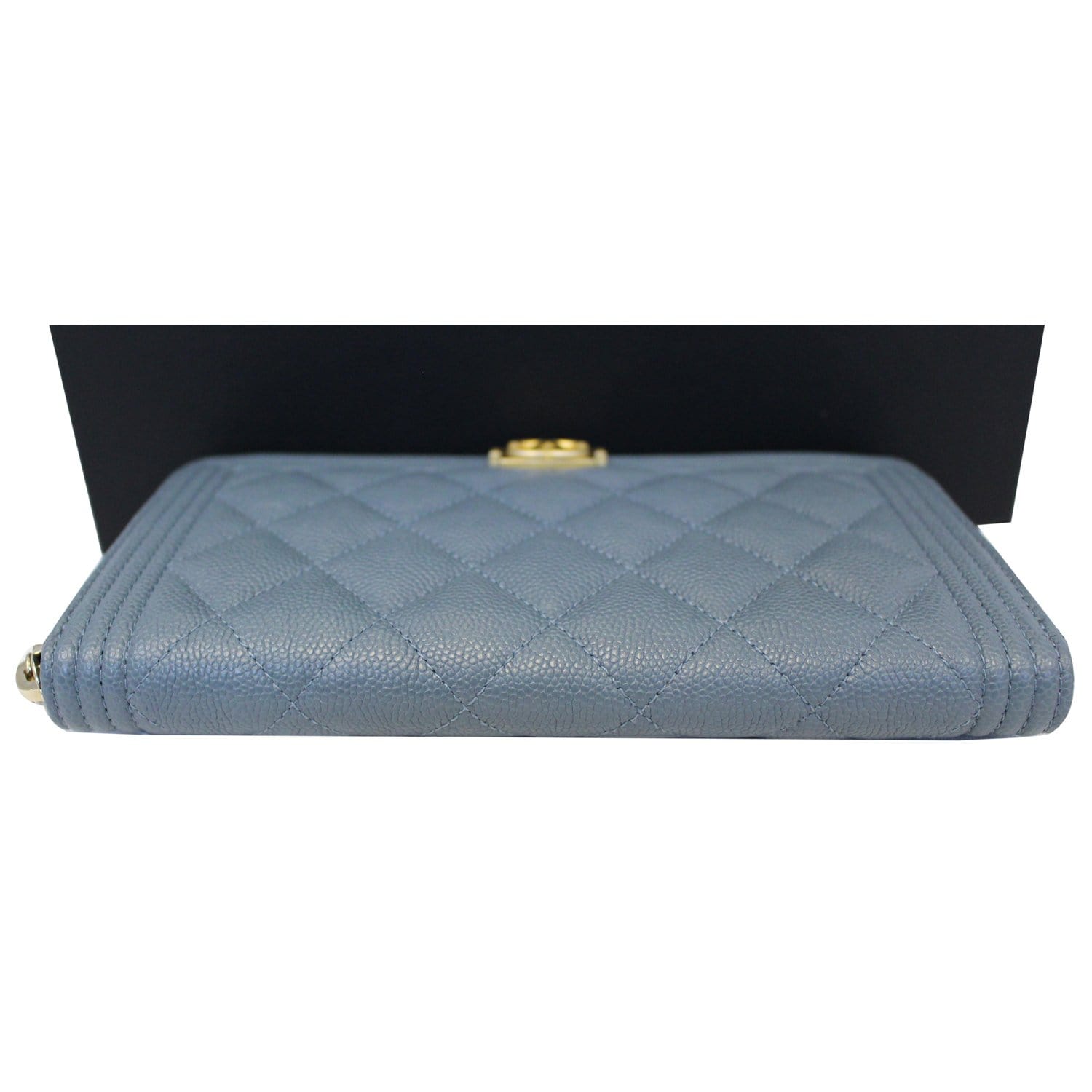CHANEL Small Boy Long Caviar Leather Zip Around Wallet Blue
