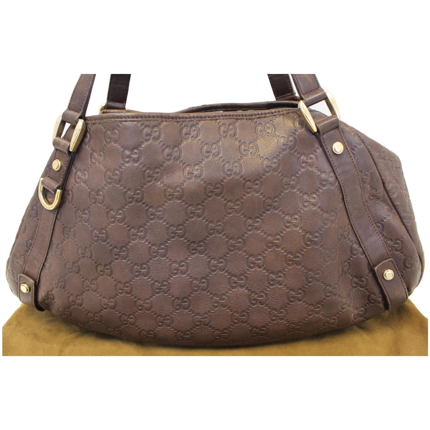GUCCI Abbey Medium Leather Tote Shoulder Bag Dark Brown