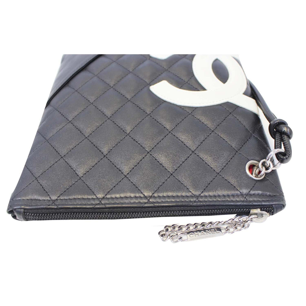 CHANEL Cambon Flat Calfskin Leather Messenger Crossbody Bag Black
