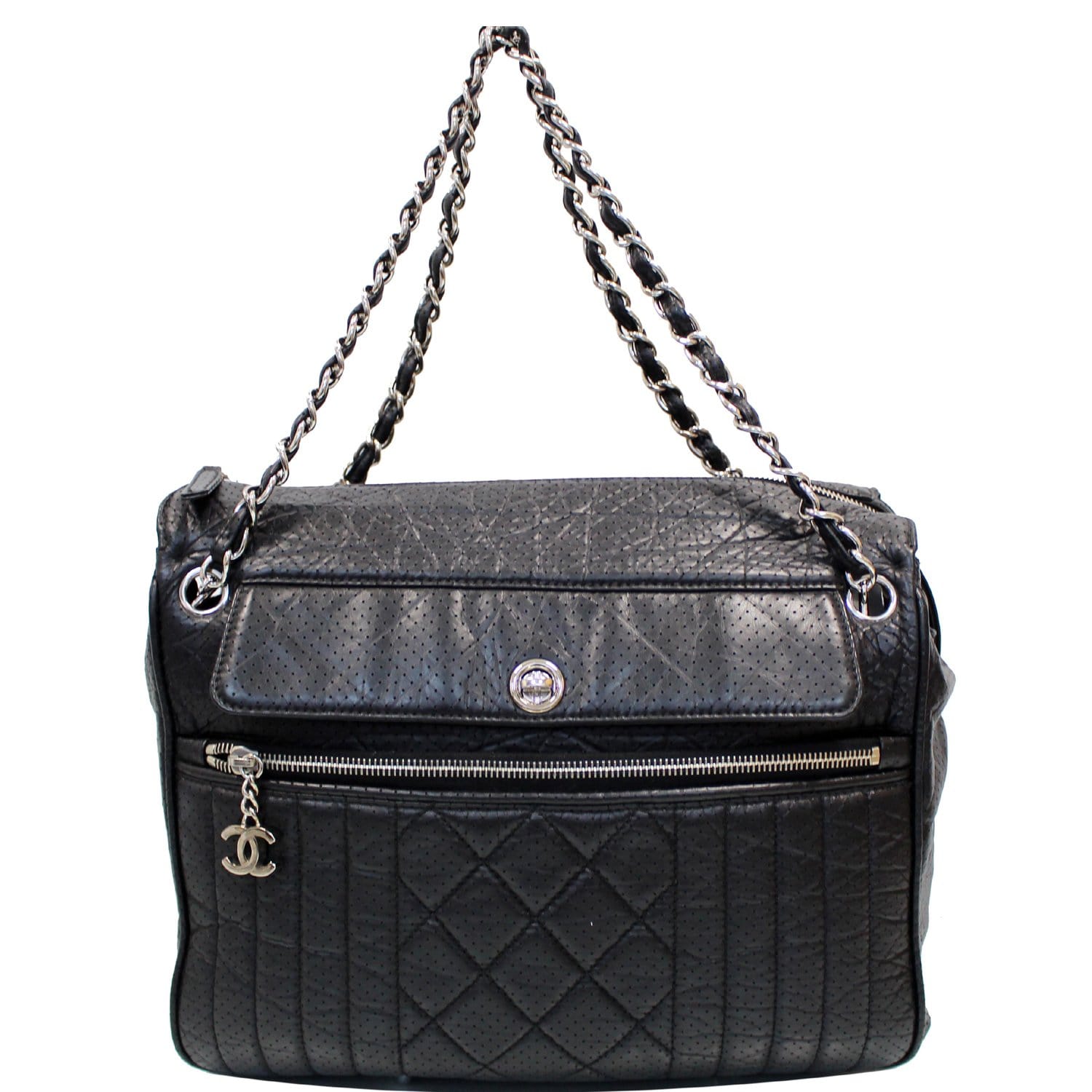 CHANEL Calfskin Perforated 50's Bowler Bag Black
