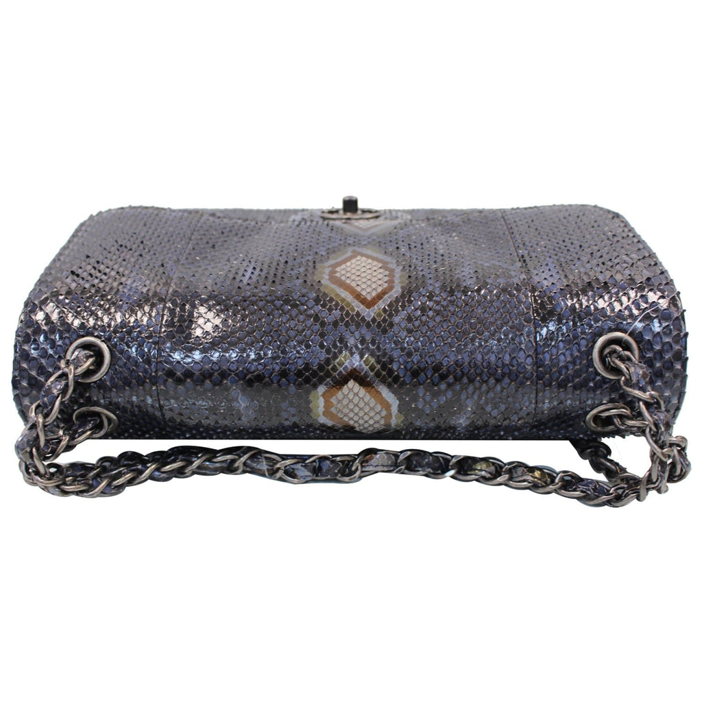 CHANEL Timeless Classic Double Flap Python Shoulder Bag Navy Blue