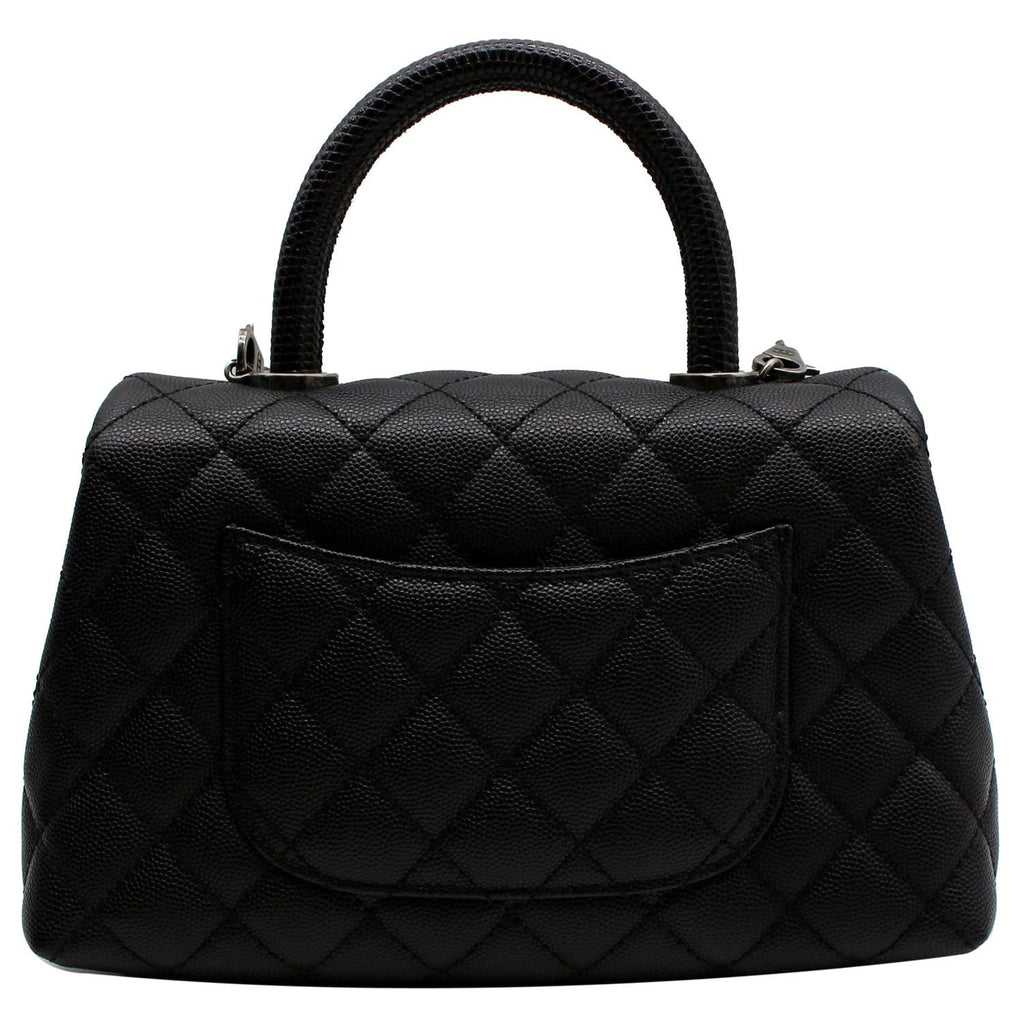 CHANEL Coco Mini Top Lizard Handle Caviar Leather Shoulder Bag Black