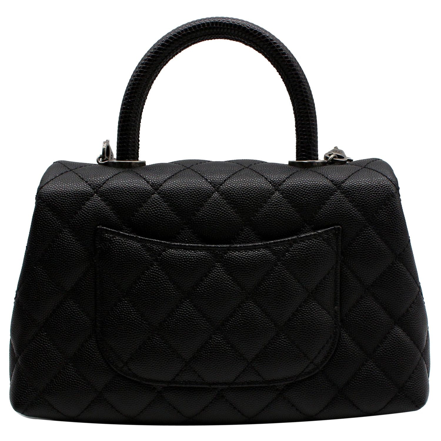CHANEL Coco Mini Top Lizard Handle Caviar Leather Shoulder Bag Black