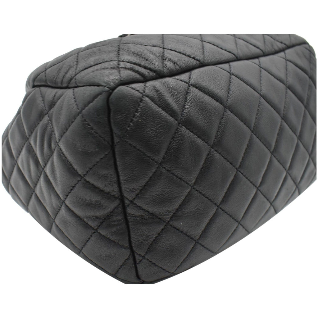 CHANEL Drawstring Bucket Quilted Lambskin Leather Shoulder Bag Black