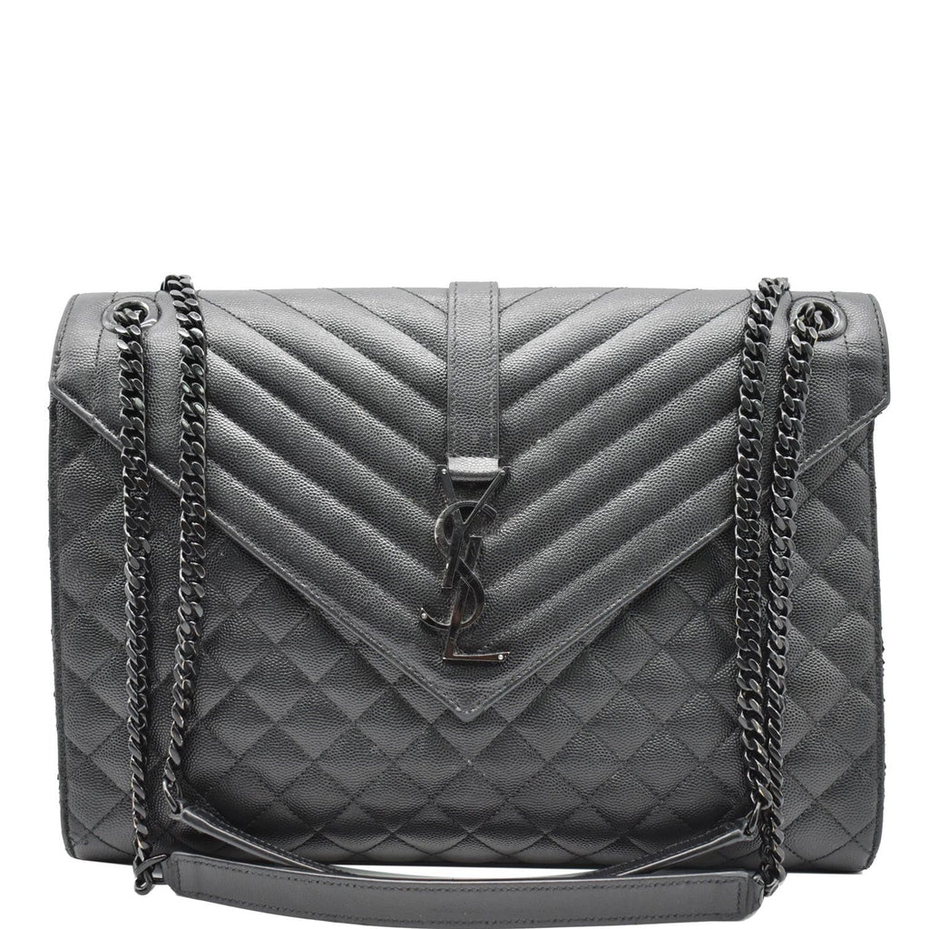YVES SAINT LAURENT Envelope Large Grain De Poudre Leather Shoulder Bag Black