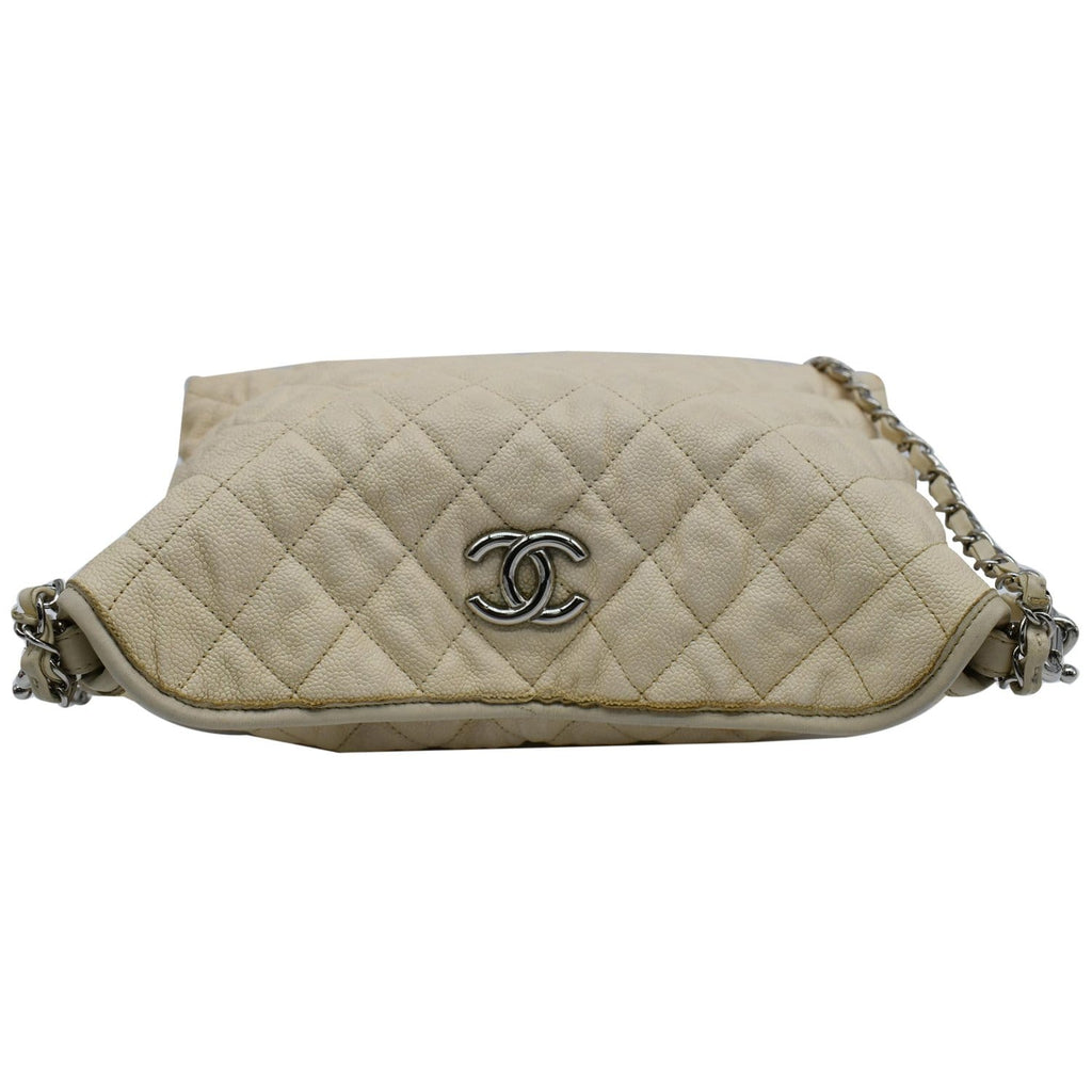 CHANEL French Riviera Quilted Caviar Leather Hobo Bag White