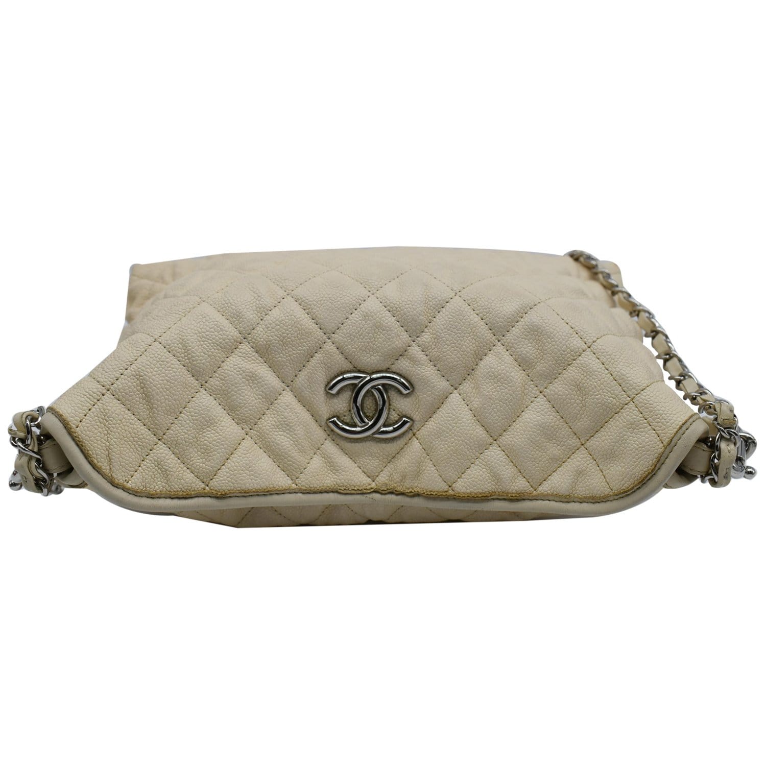 CHANEL French Riviera Quilted Caviar Leather Hobo Bag White