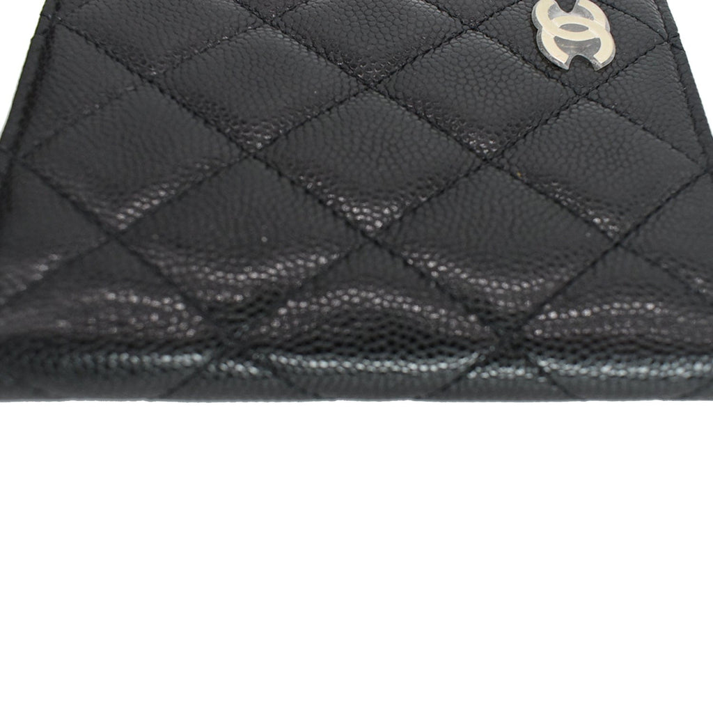 CHANEL CC Card Holder Quilted Caviar Leather Wallet Black