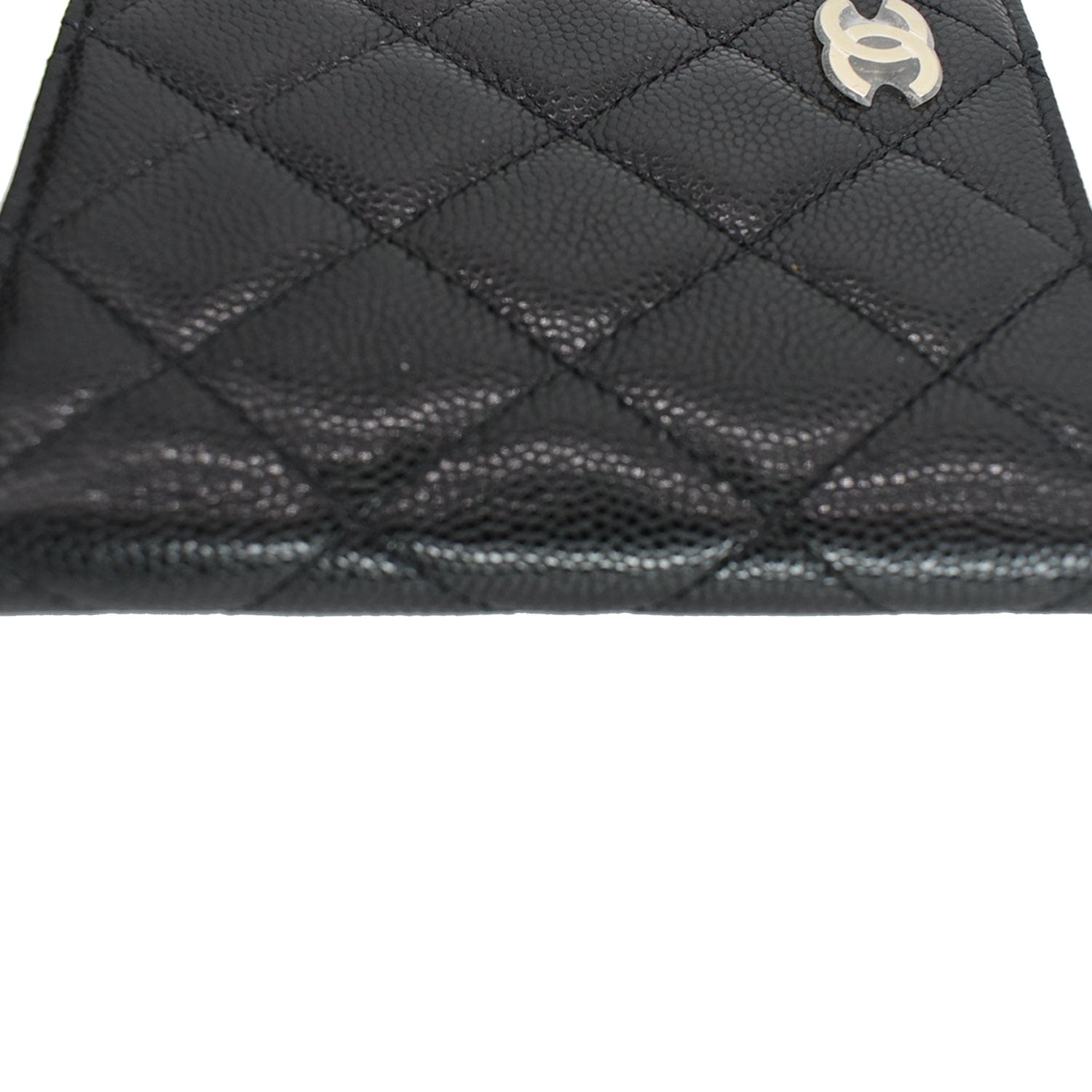 CHANEL CC Card Holder Quilted Caviar Leather Wallet Black