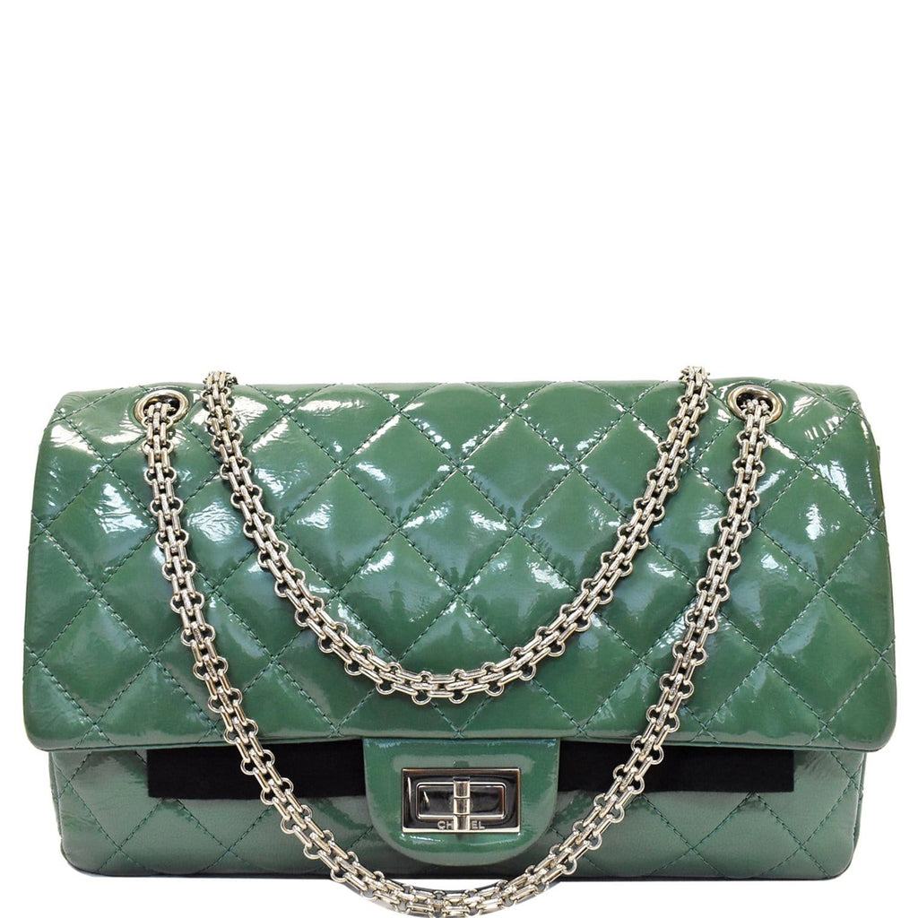 CHANEL 2.55 Reissue Double Flap Patent Leather Shoulder Bag Green