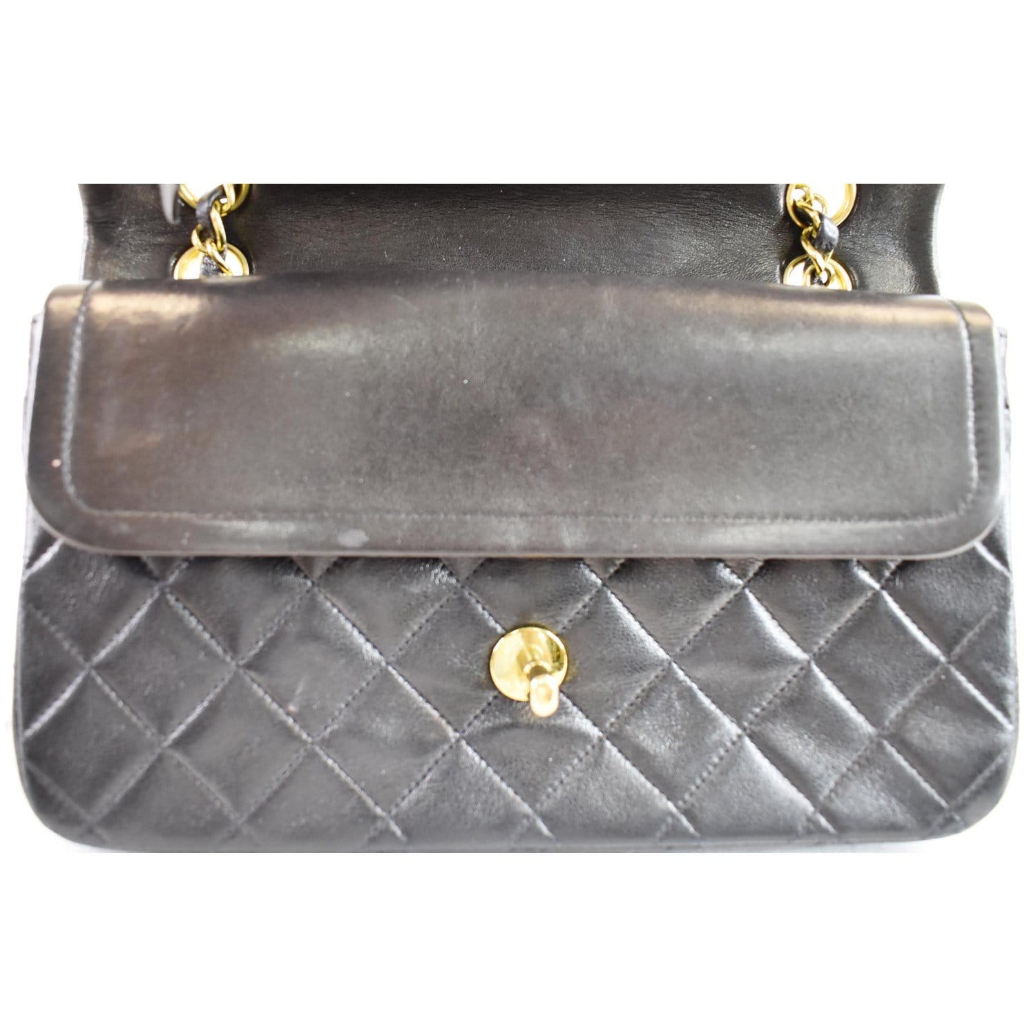 CHANEL Vintage Double Flap Lambskin Shoulder Bag Black