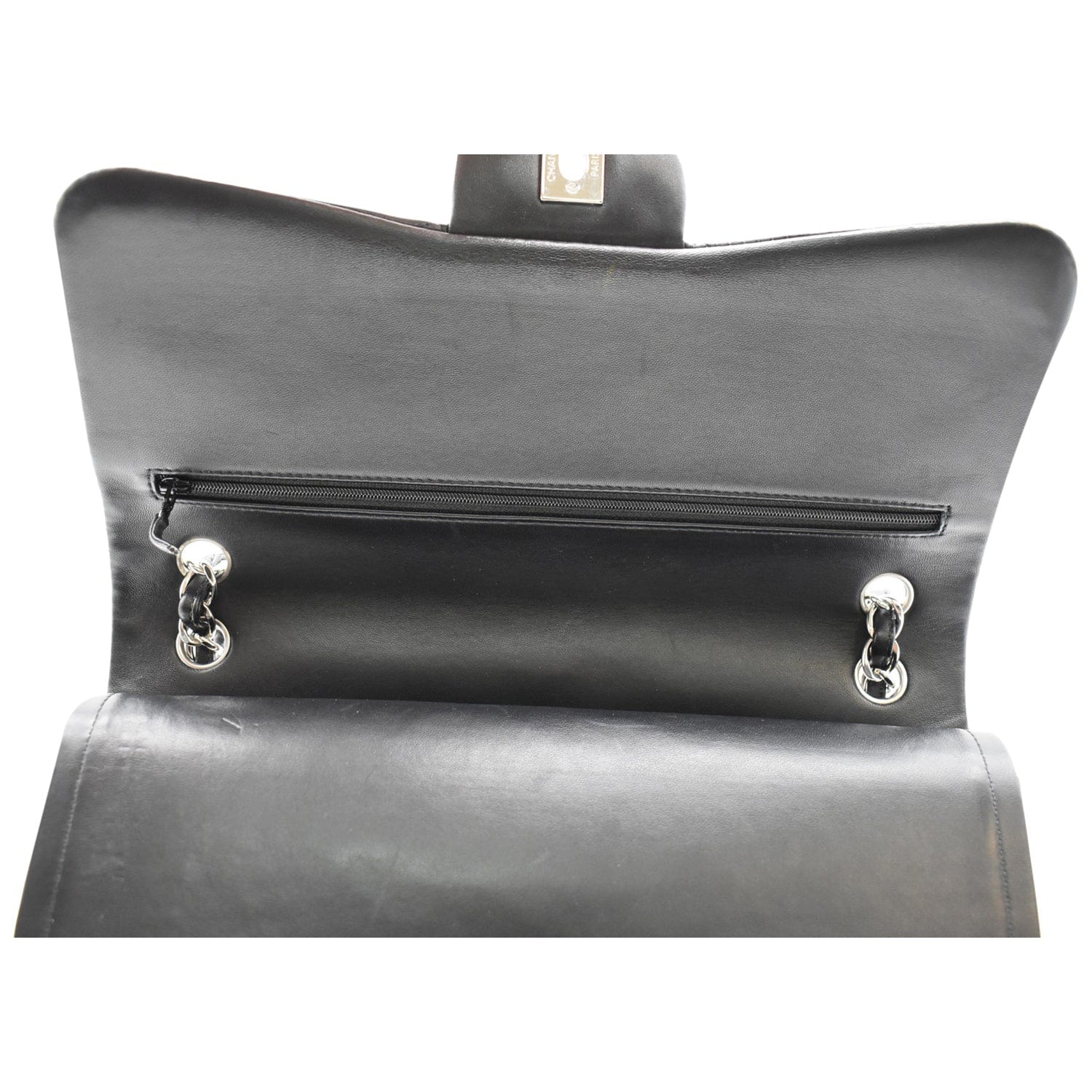 CHANEL Classic Jumbo Double Flap Lambskin Leather Shoulder Bag Black
