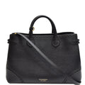 BURBERRY Large Banner Calfskin House Check Leather Tote Shoulder Bag Black