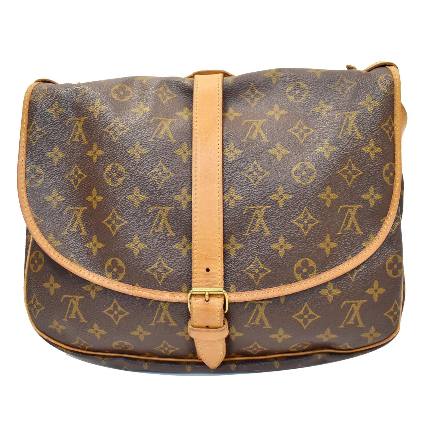 LOUIS VUITTON Saumur 35 Monogram Canvas Shoulder Bag Brown