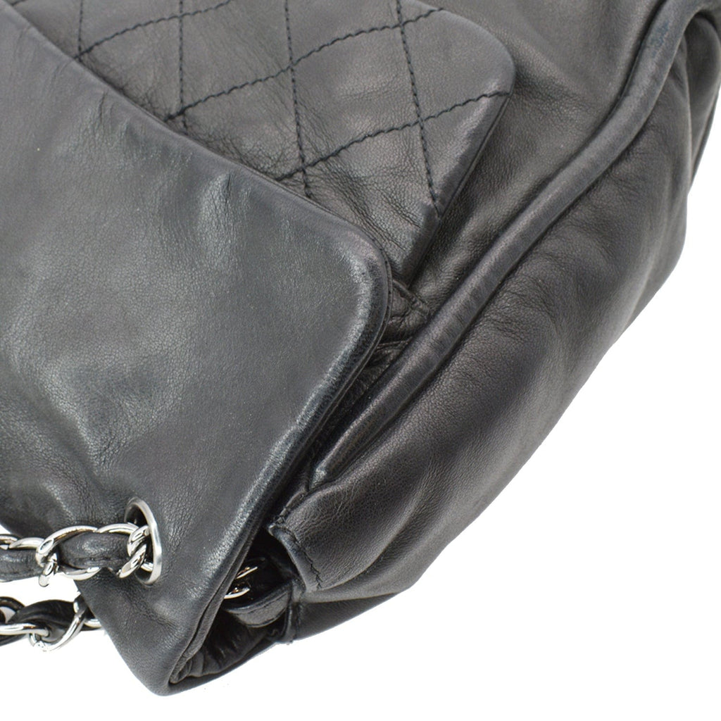CHANEL Double Foldover Twist Closure Smooth Lambskin Tote Bag Black