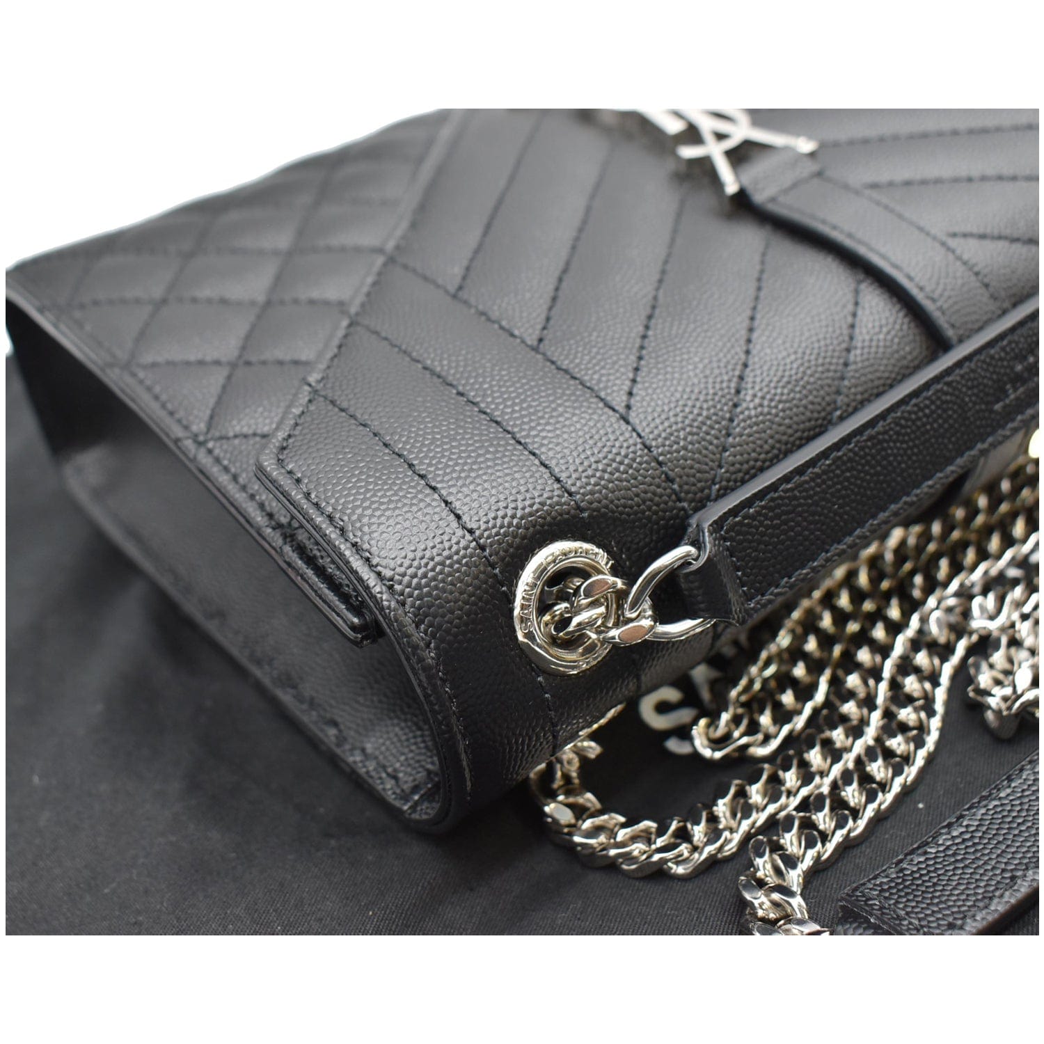 YVES SAINT LAURENT Envelope Medium Chain Leather Shoulder Bag Black