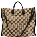 GUCCI GG Monogram Wool Tote Shoulder Bag Beige 598169
