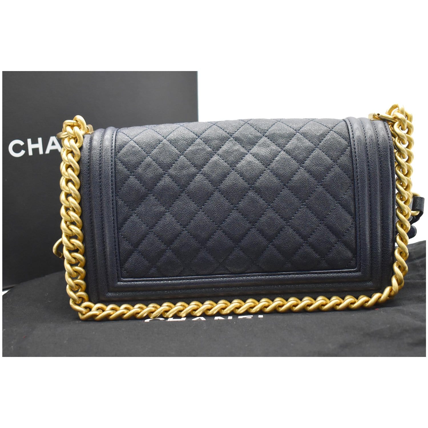 CHANEL Medium Boy Flap Quilted Leather Shoulder Bag Navy Blue