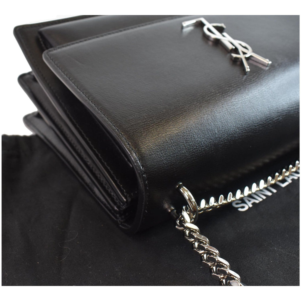 YVES SAINT LAURENT Monogram Sunset Medium Leather Shoulder Bag Black