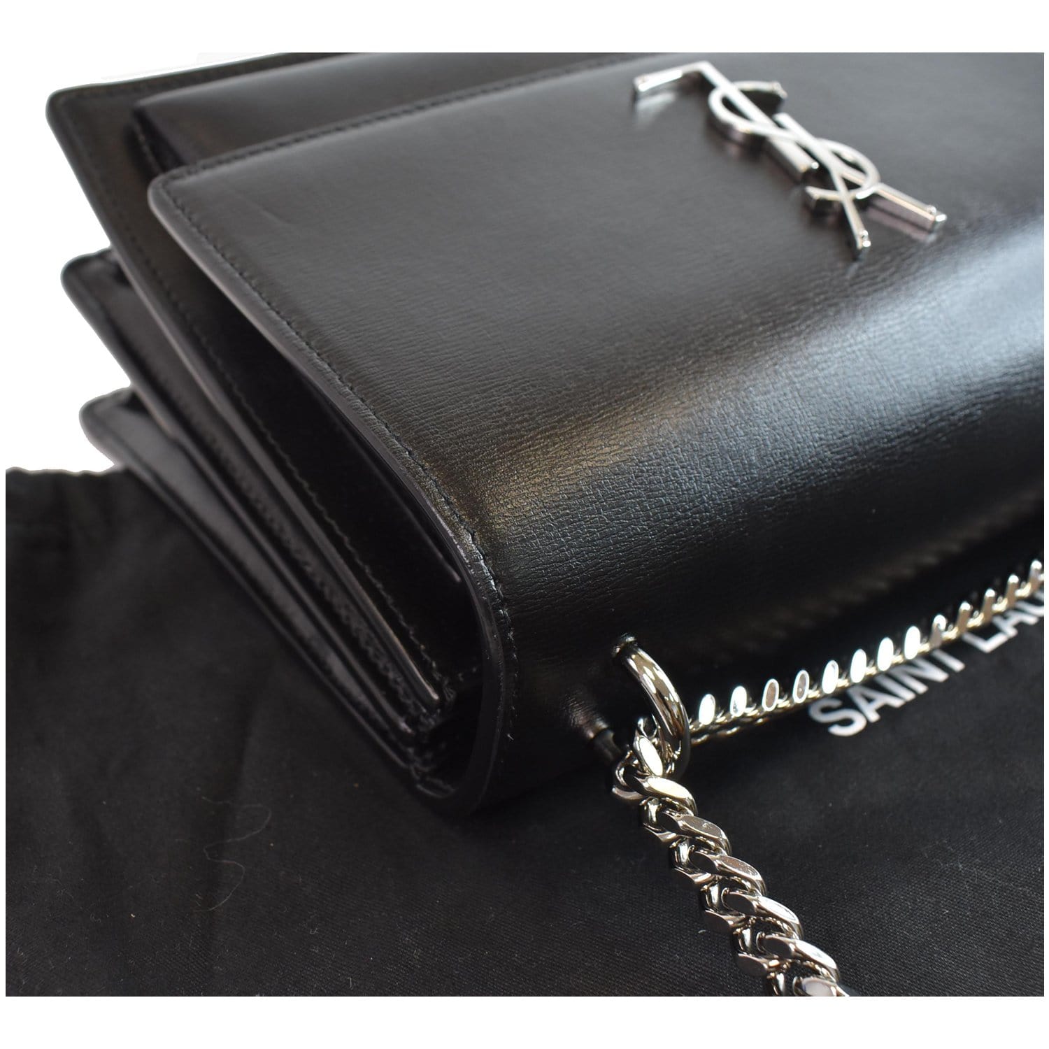 YVES SAINT LAURENT Monogram Sunset Medium Leather Shoulder Bag Black
