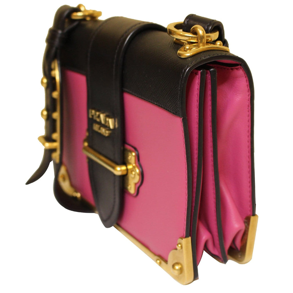 PRADA Cahier City Calf Saffiano Leather Shoulder Bag Black
