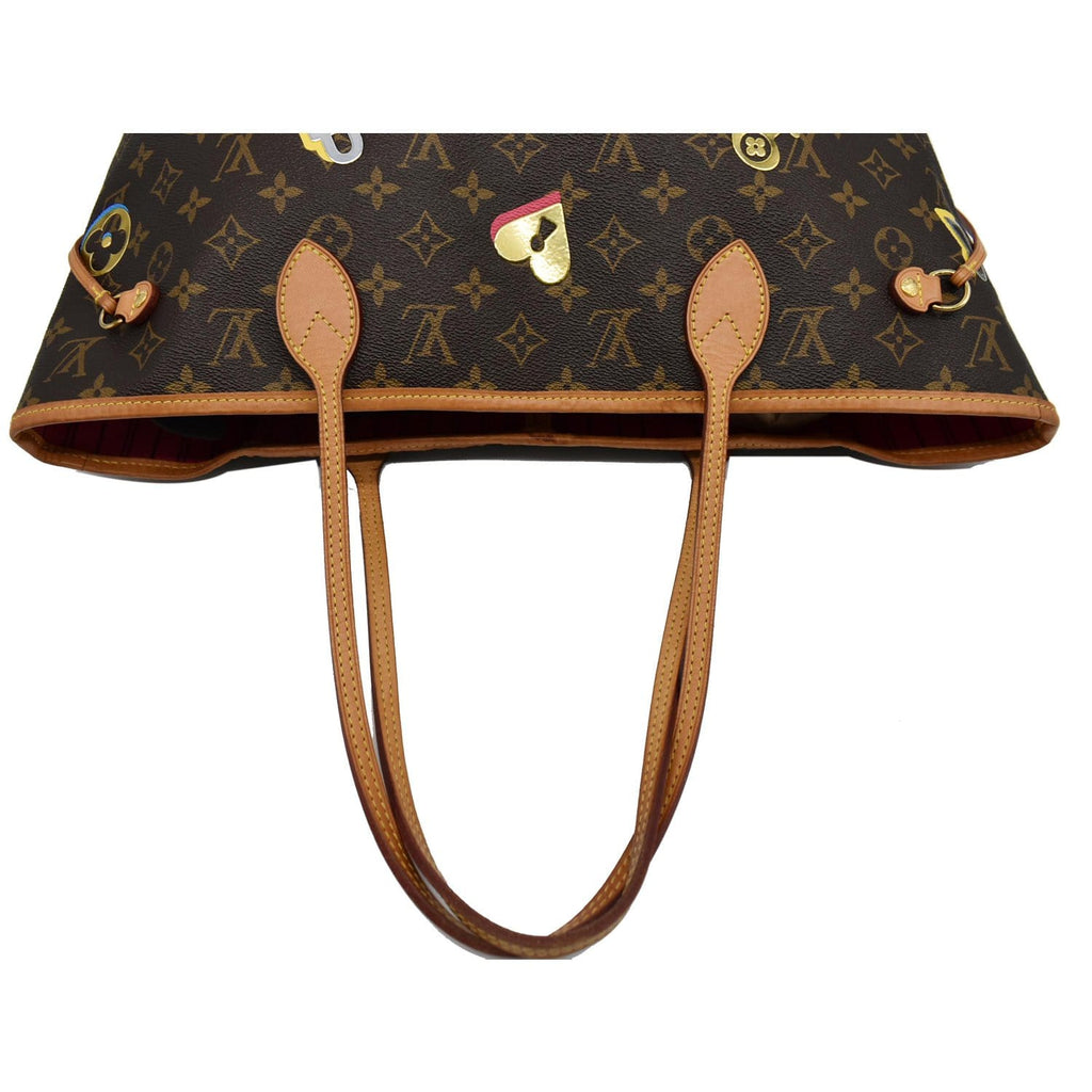 LOUIS VUITTON Love Lock Neverfull MM Monogram Canvas Tote Bag Brown