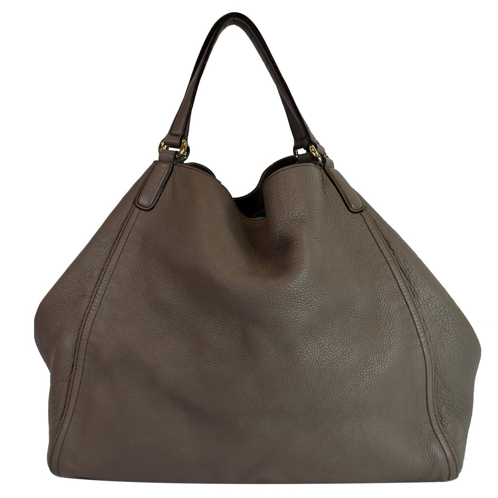 GUCCI Soho Top Handle Pebbled Leather Tote Bag Taupe 282308