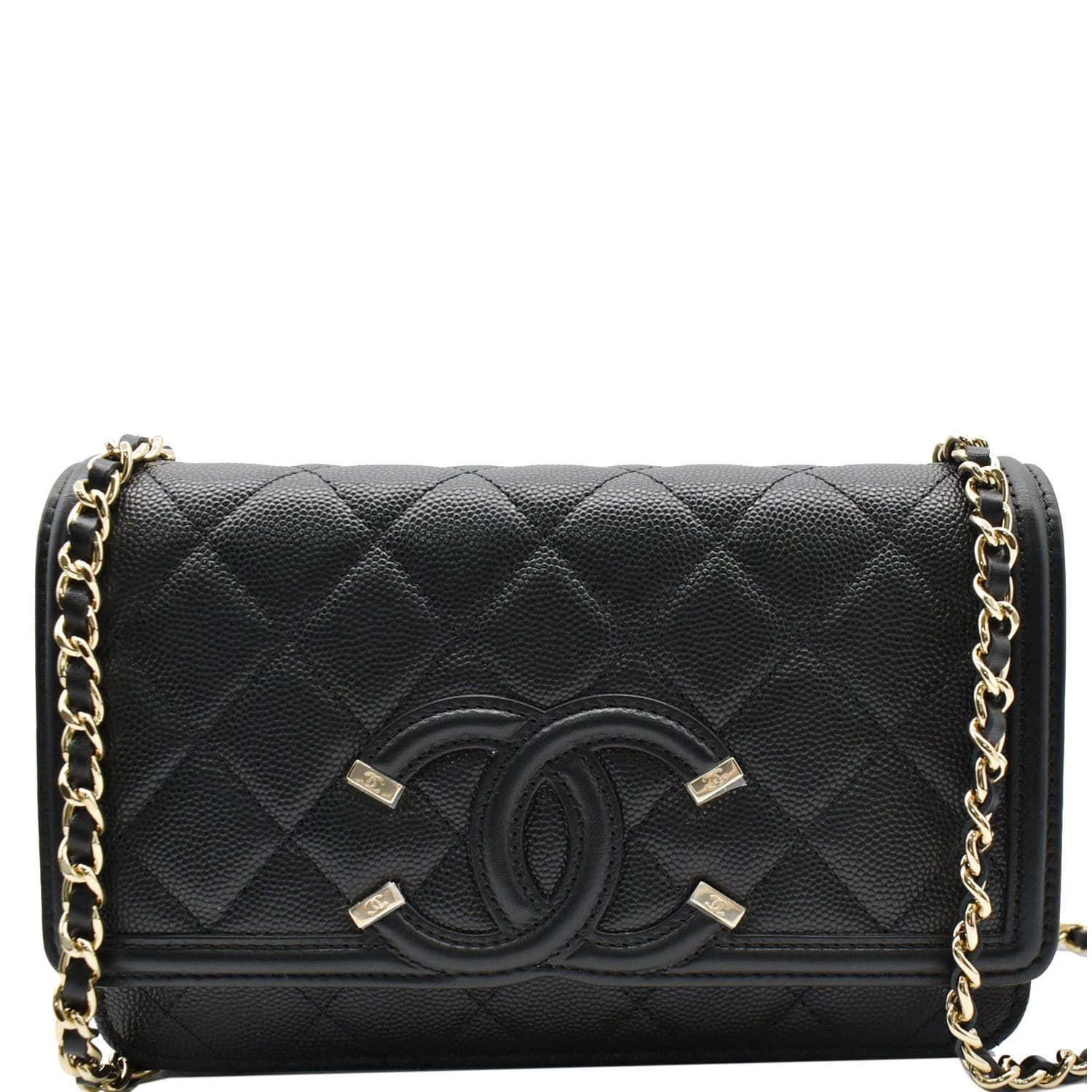 CHANEL CC Filigree Small Flap Caviar Leather Crossbody Bag Black