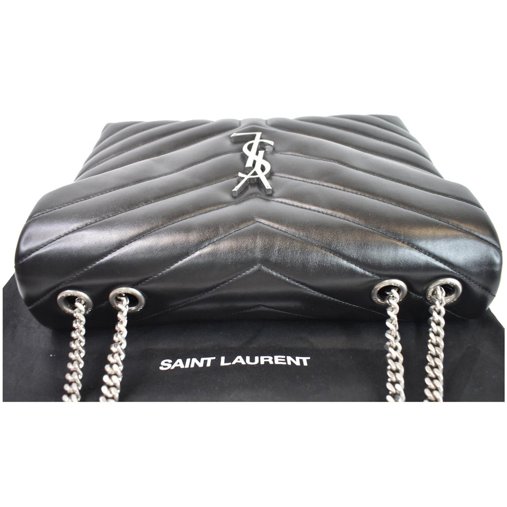 YVES SAINT LAURENT Medium Loulou Calfskin Matelasse Chain Shoulder Bag Black