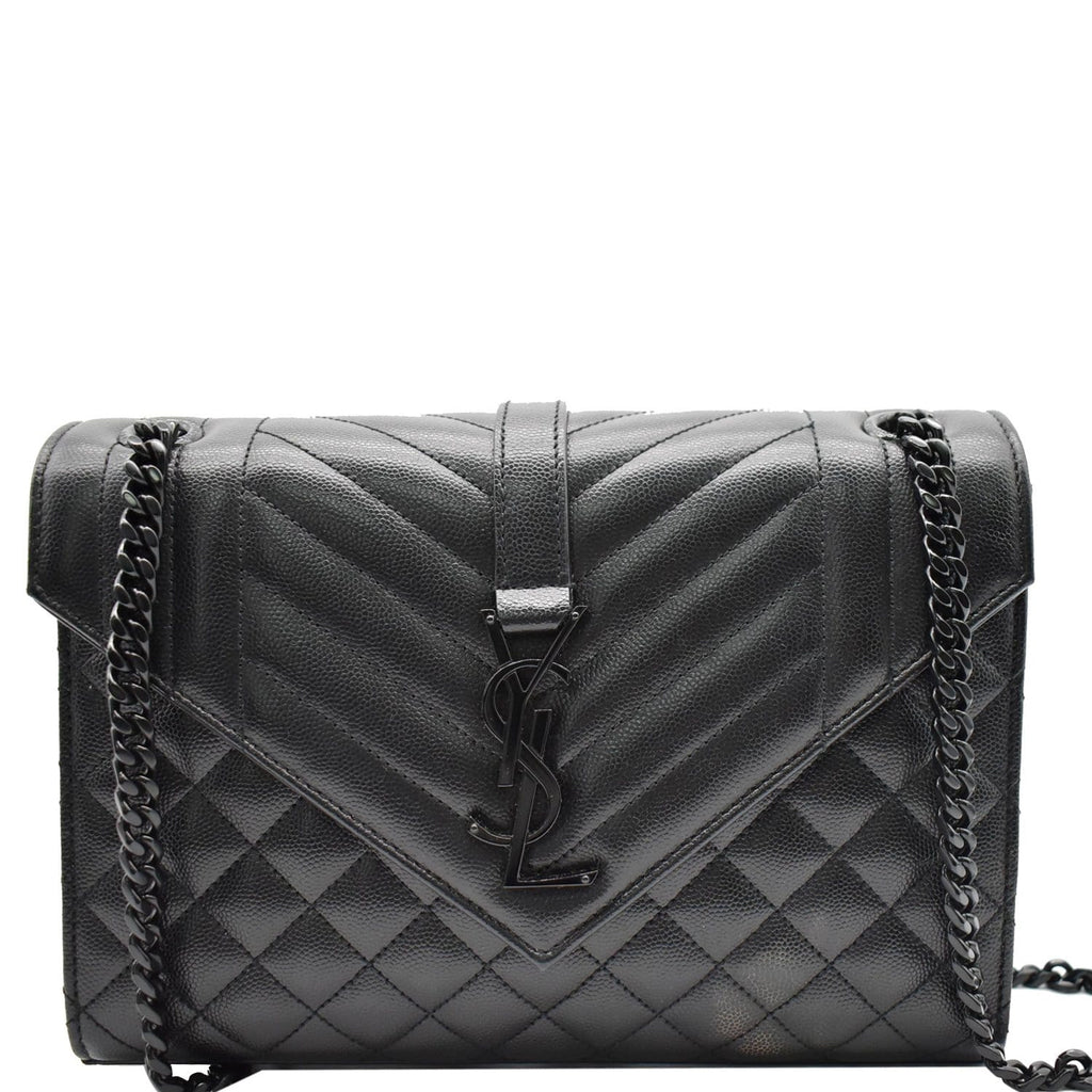 YVES SAINT LAURENT Envelope Mix Matelassé Chain Medium Leather Shoulder Bag Black