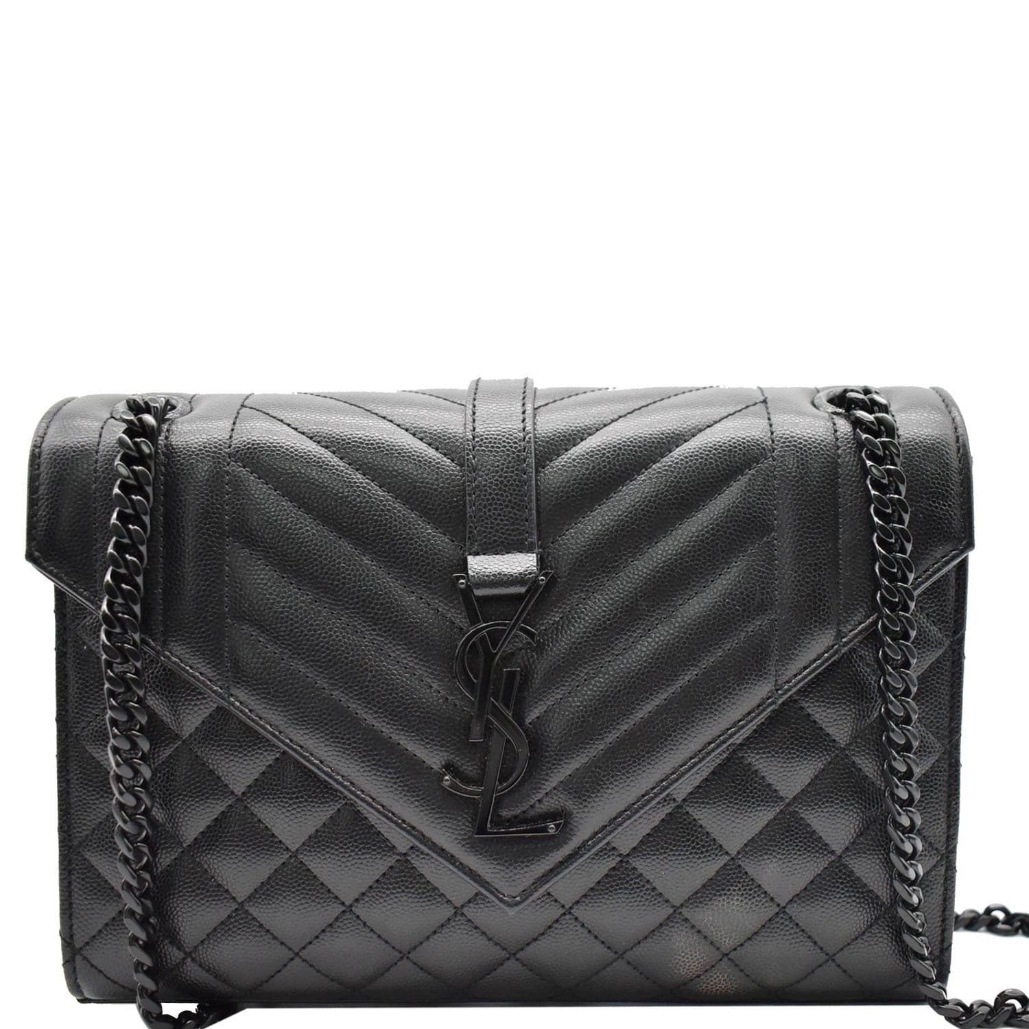 YVES SAINT LAURENT Envelope Mix Matelassé Chain Medium Leather Shoulder Bag Black