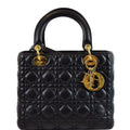 CHRISTIAN DIOR Medium Lady Dior Lambskin Shoulder Bag Black
