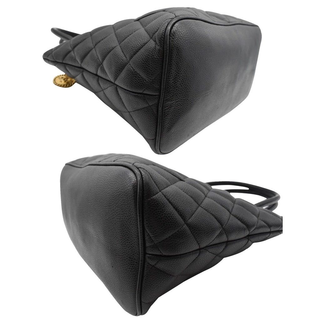 CHANEL Medallion Quilted Caviar Leather Tote Bag Black