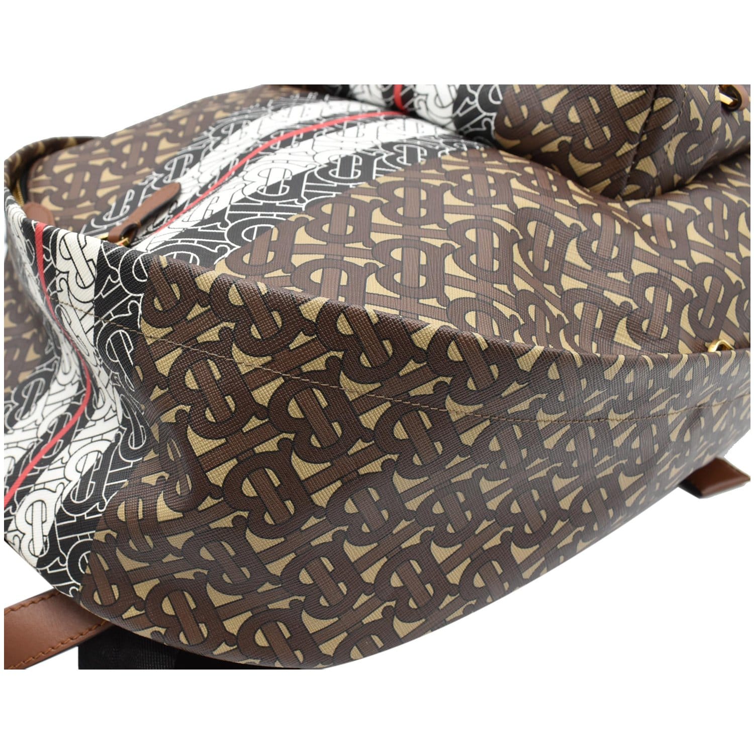BURBERRY Bridle Stripe Monogram Print E-canvas Backpack Brown