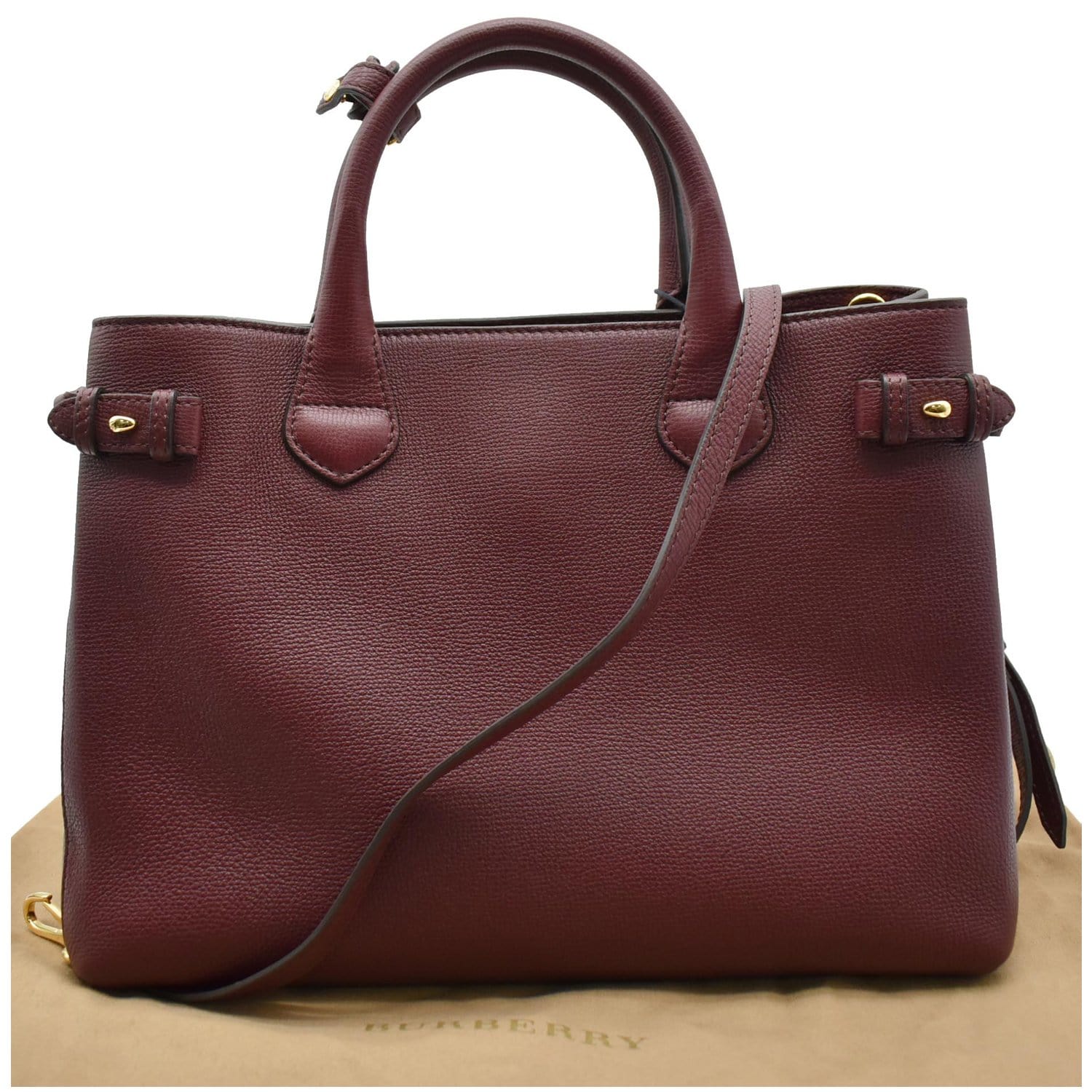 BURBERRY Banner Medium Leather Tote Shoulder Bag Red