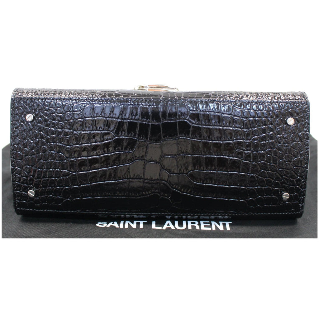 YVES SAINT LAURENT Cassandra Top Handle Embossed Shoulder Bag Black
