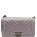 CHANEL Medium Boy Flap Chevron Leather Shoulder Bag Iridescent Lilac
