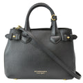 BURBERRY Derby Banner Small House Check Leather Tote Shoulder Bag Black