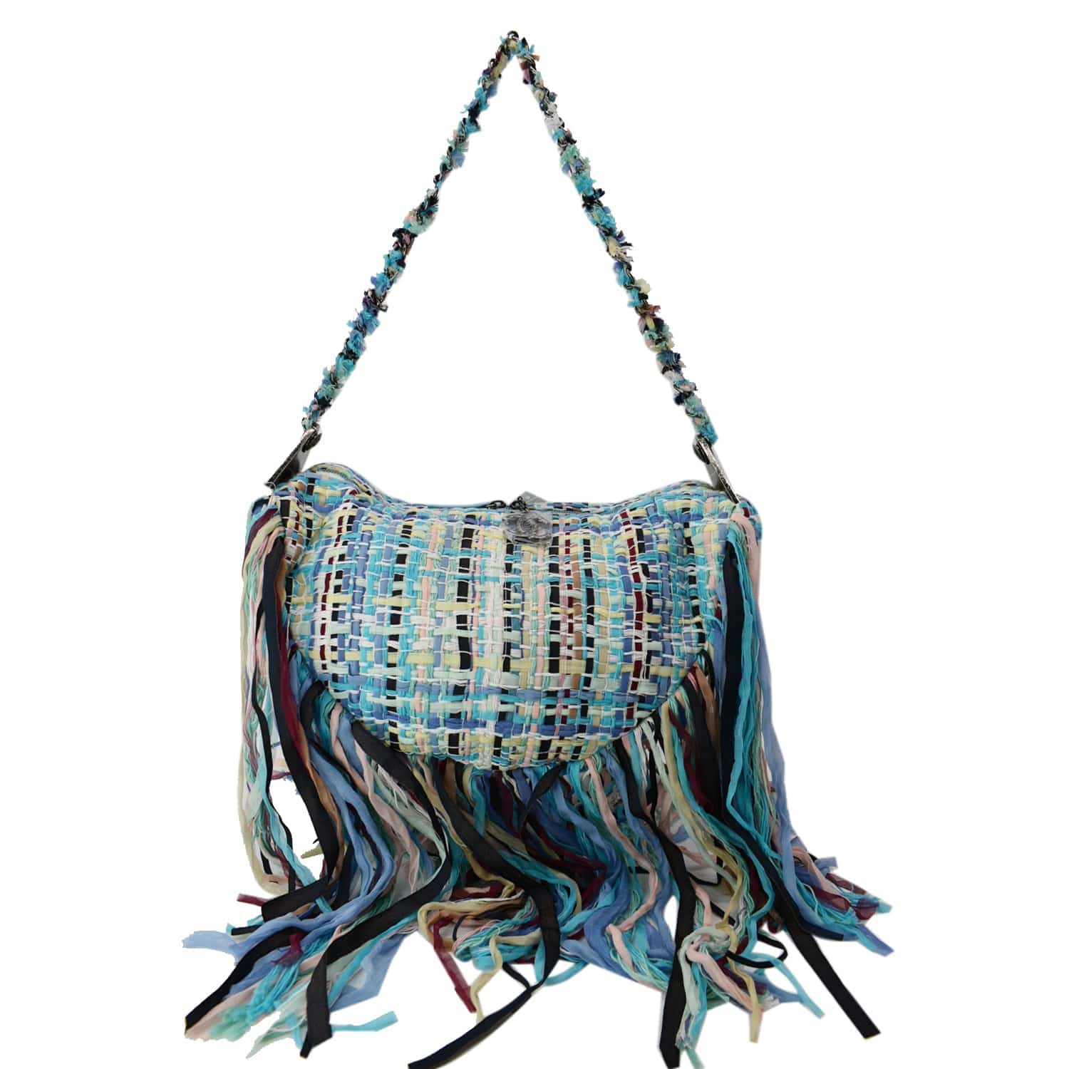 CHANEL Coco Cuba Hammock Tweed Woven Hobo Bag Turquoise