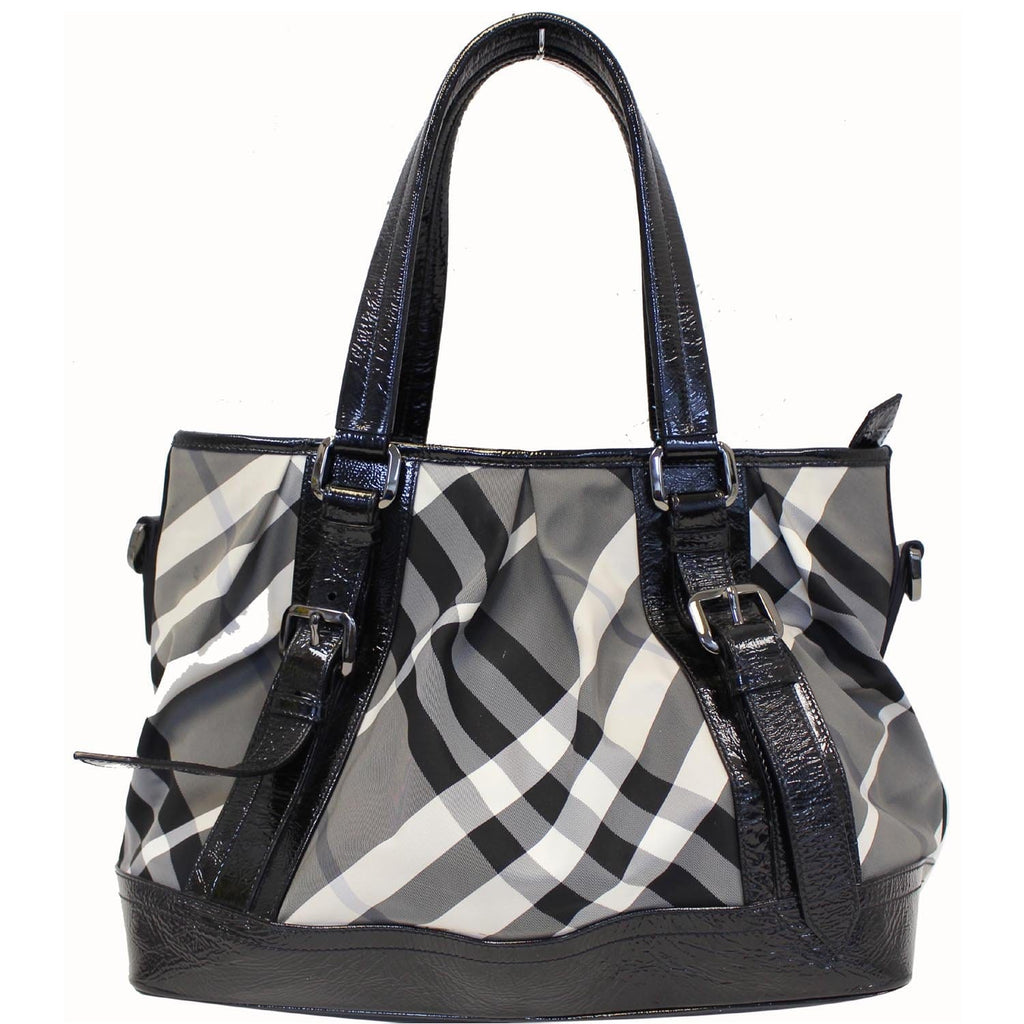 BURBERRY Lowry Medium Beat Check Nylon Tote Bag Black