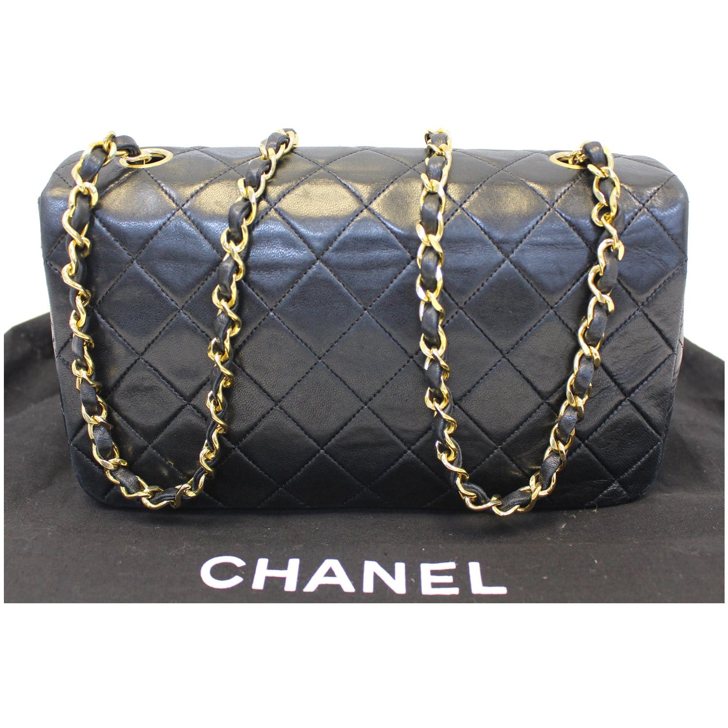 CHANEL Vintage Single Flap Quilted Lambskin Shoulder Bag Black