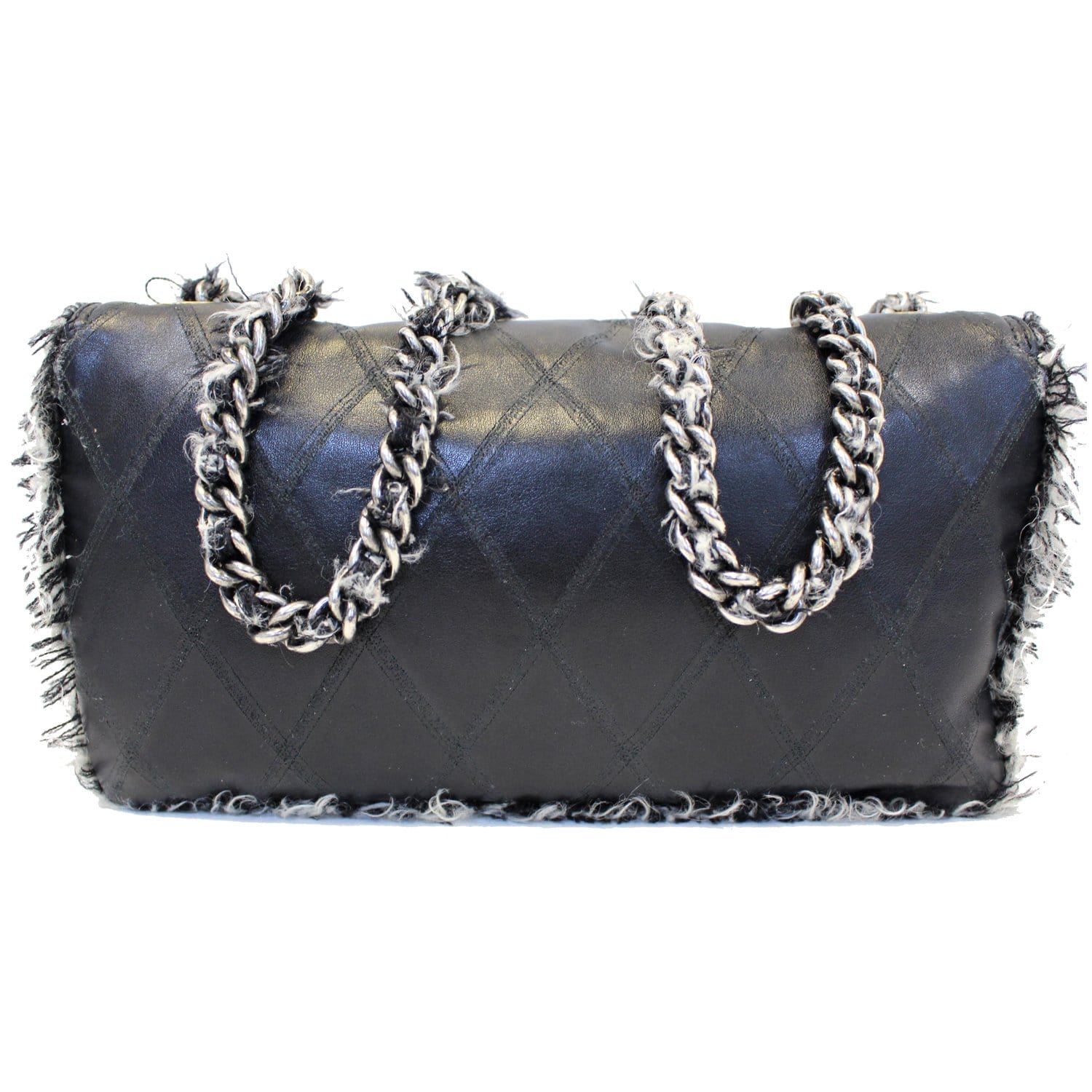 CHANEL Tweed Lambskin Leather Flap Bag Black