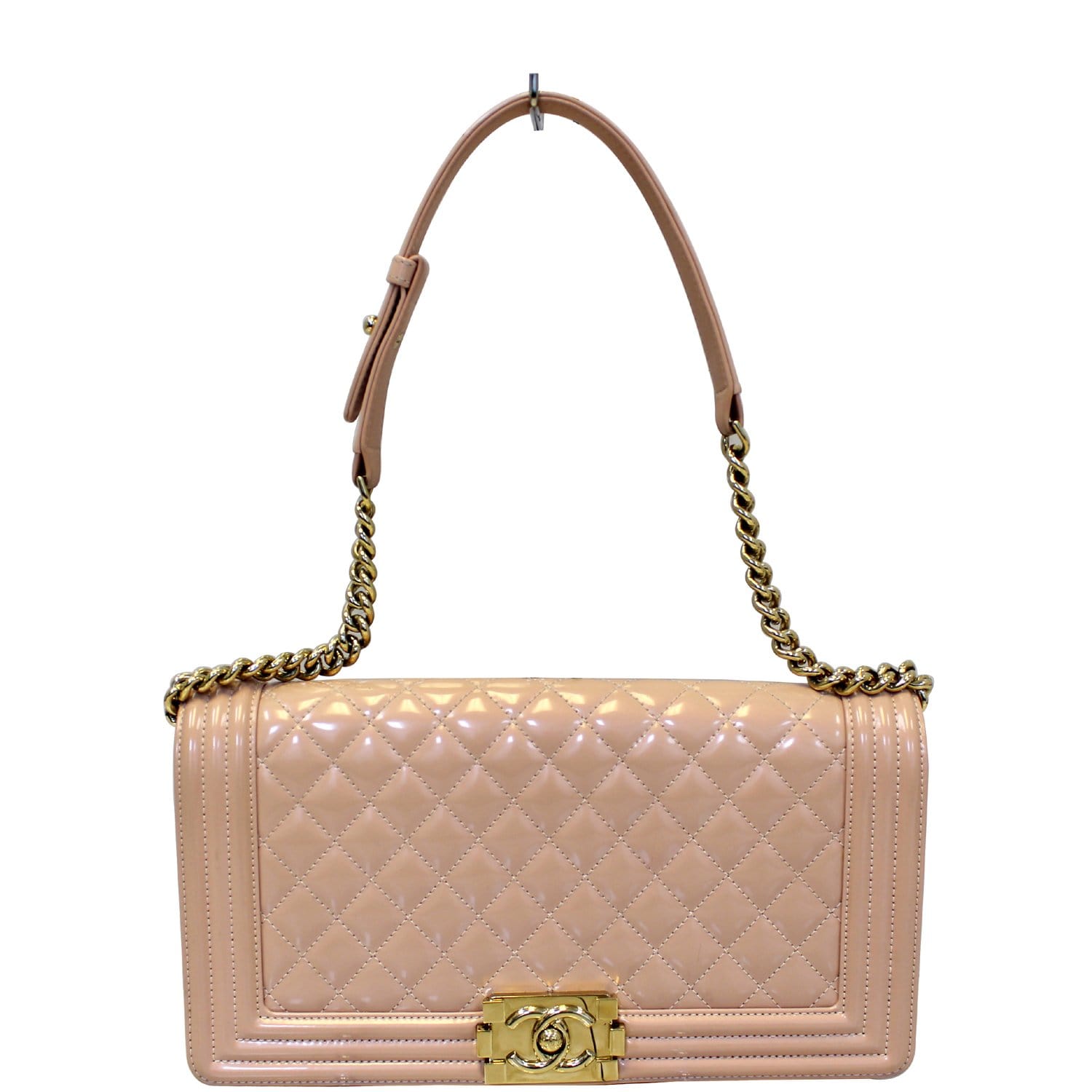 CHANEL Medium Boy Patent Leather Flap Bag Light Pink