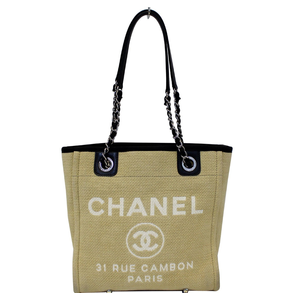 CHANEL Deauville Mini Chian Tote Bag Beige/Black