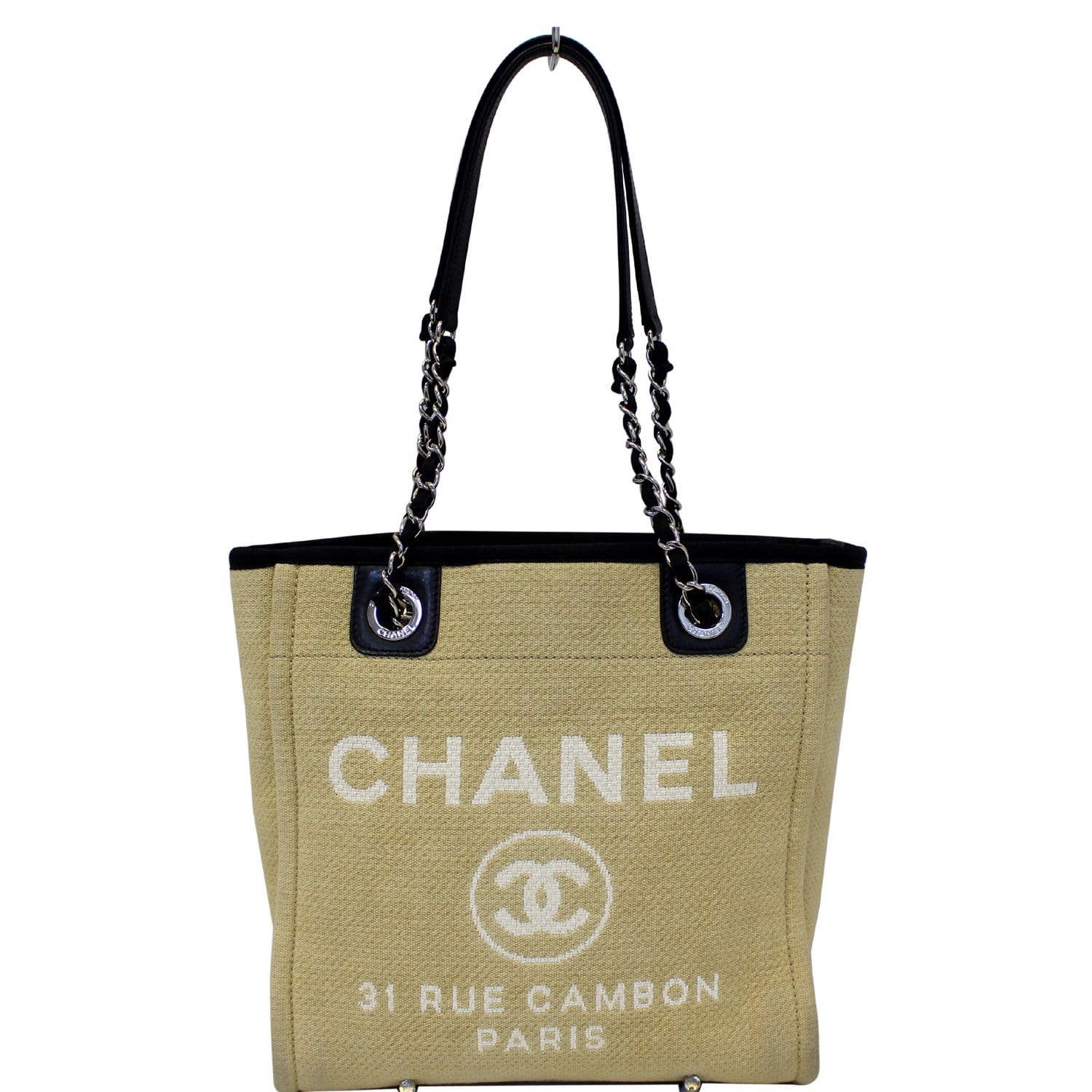 CHANEL Deauville Mini Chian Tote Bag Beige/Black